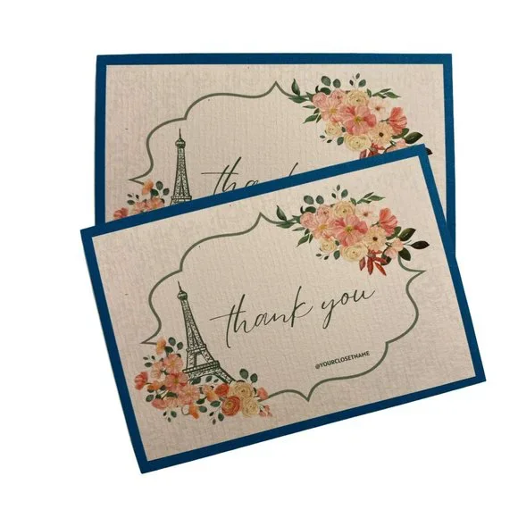 Peach & Green Floral Parisian Theme Thank You Card - Picture 1 of 8